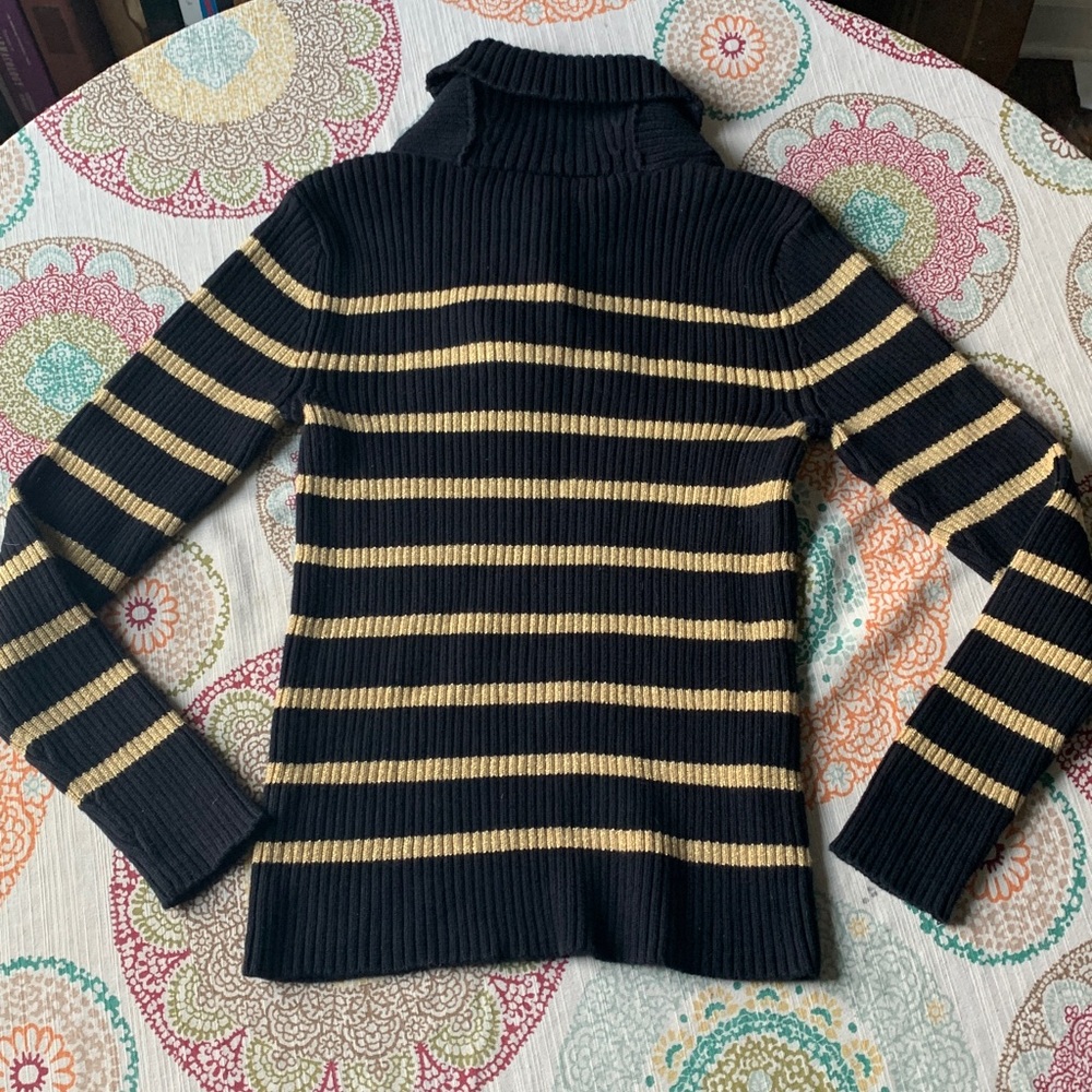 Ralph Lauren Black Label Ribbed Cotton Sweater with Gold Metallic Threads M - Picture 7 of 15